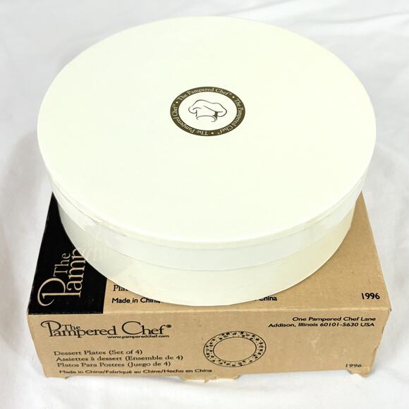 Pampered Chef 8” Dessert Plates Vintage 1996 Set of 4 w/ Box & Plate Separators - Picture 3 of 4